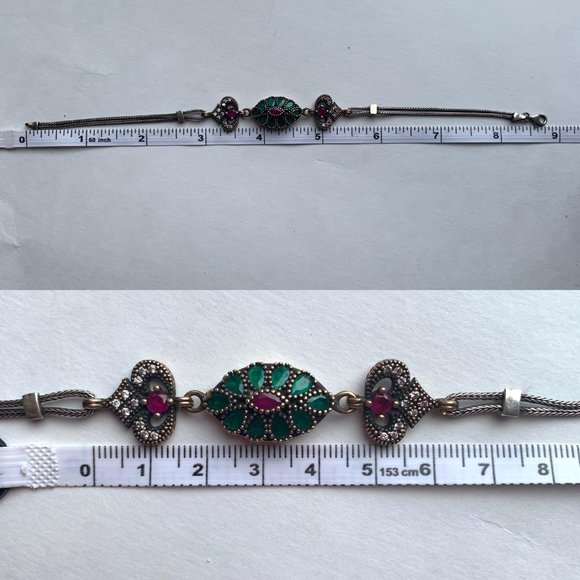 Emerald Ruby 925 Silver Bracelet Ottoman Design - Picture 7 of 7